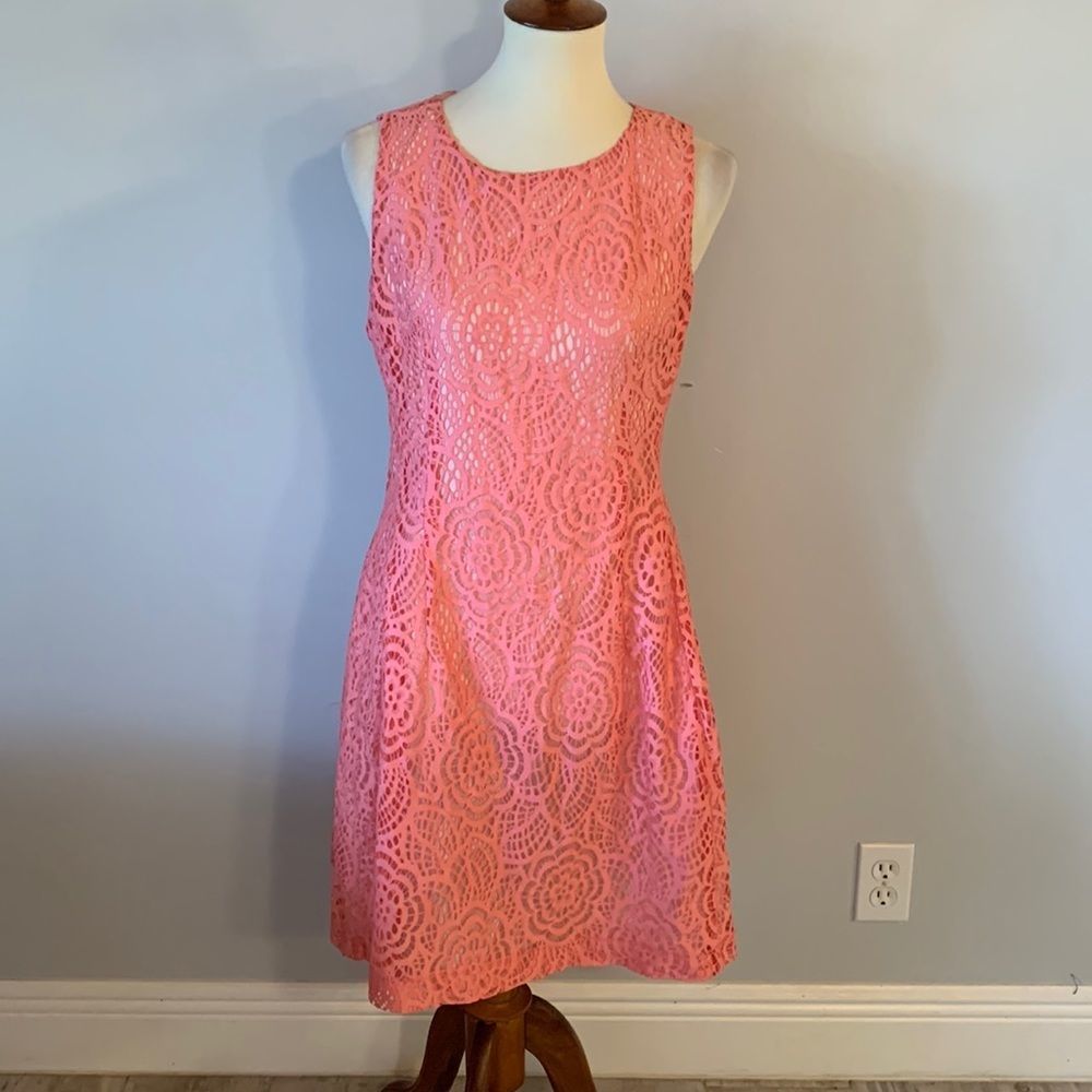 [Eva Mendes] Pink Lace Sleeveless Dress - Size 12